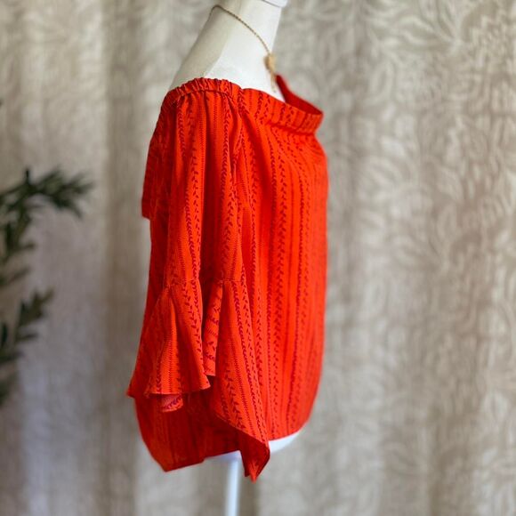 NWOT AND Bardot Orange Flutter Sleeve Off Shoulder Blouse Boho Peasant Size 16 - Picture 4 of 8